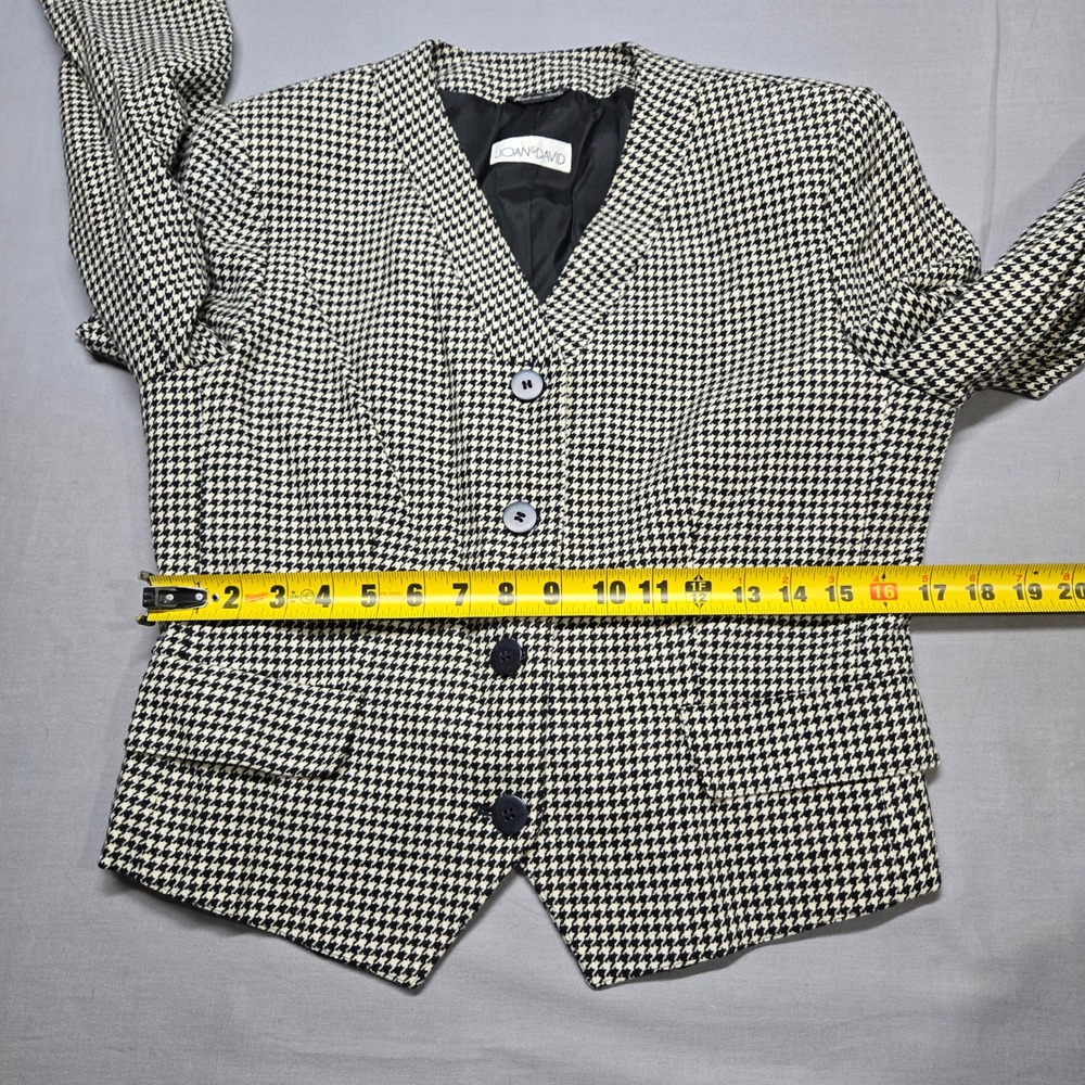 Vintage JOAN & DAVID Houndstooth Cropped Blazer 100% Lambswool Made in Italy - Picture 9 of 15